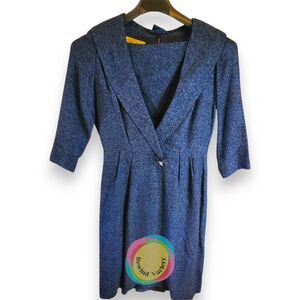 VTG 1950s Manford Casuals Wiggle Dress Blue Wool Blend Marled Pinup Noir S 28